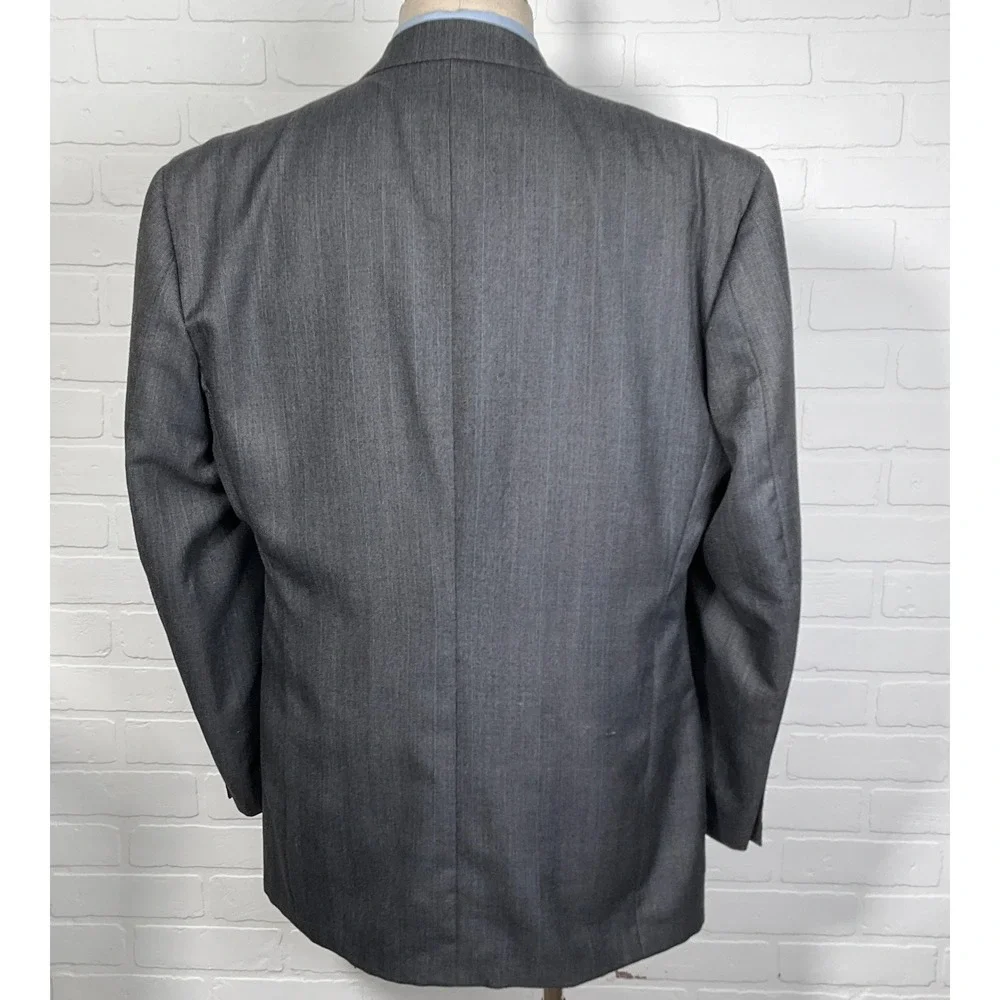 Botany 500 Suit Men 44L 35W 30L Athletic Fit Gray Multi Stripe Double‎ Breasted